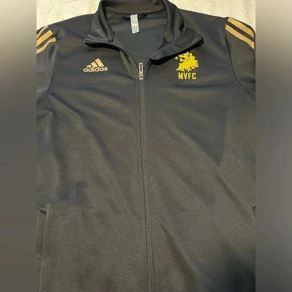 Men's Adidas Black & Gold Strip Full-Zip Jacket - Picture 2 of 2